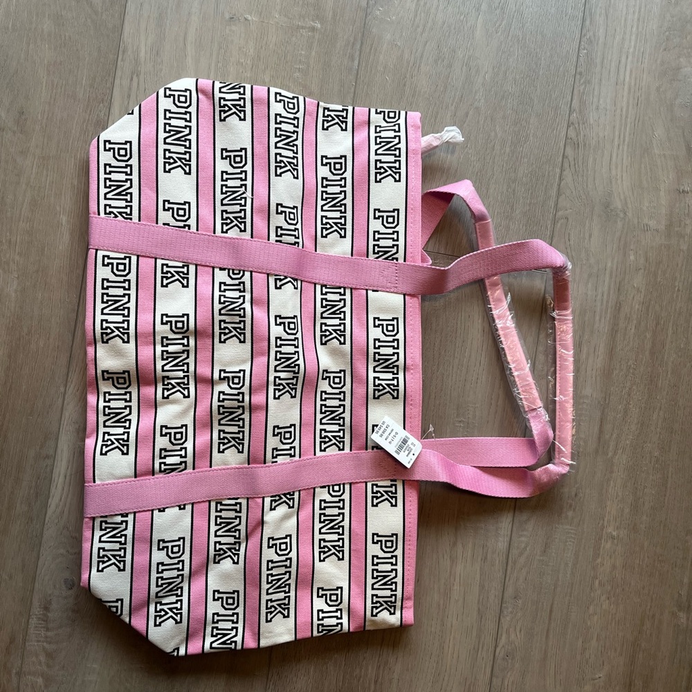 NWT - Victoria’s Secret Pink Striped Tote Bag
